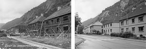 <em>Norsk Hydro</em>  ::  Arbeiderboliger. 26. august 1911<br><em>Per Berntsen</em>  ::  Sam. Eydes gate ved Baptistkirken, 26. august 2004