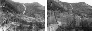 <em>Norsk Hydro</em>  ::  Hengebrua og Våer, antagelig 1911<br><em>Per Berntsen</em>  ::  Hengebrua og Våer, 28. oktober 2004