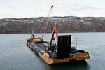 Mudringspram utenfor kaia <br> Dredger outside the quay